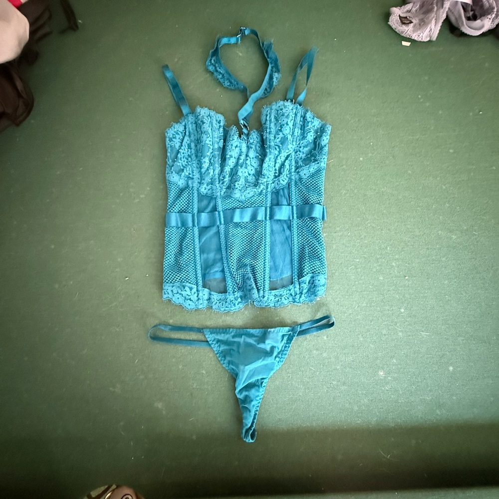 Victoria's Secret Teal Lace Collared Chemise Set